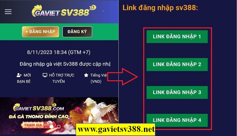Quay trở lại giao diện chính của Gavietsv388 >> lựa chọn một trong các link đăng nhập (theo ảnh)